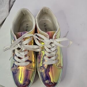 Liliana Womens Iridescent Platform Sneakers Size 10